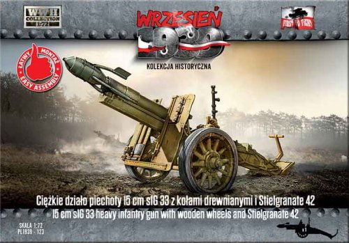 Przejdź do produktu First To Fight 123 - Wrzesień 1939 - 1:72 Ciężkie działo piechoty 15 cm sIG 33 z kołami drewnianymi i Stielgranate 42