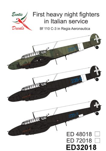 Przejdź do produktu Exotic Decals 32018- 1:32 First Heavy Night Fighters in Italian service Bf 110 C-3 in Regia Aeronautica