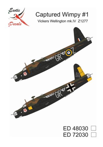Przejdź do produktu Exotic Decals 48030 - 1:48 Captured Wimpy #1 Vickers Wellington mk.IV Z1277