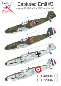 Exotic Decals 48034 - 1:48 Captured Emil #3 Captured Bf 109 E-1s W.Nr 3326 and W.Nr 3247