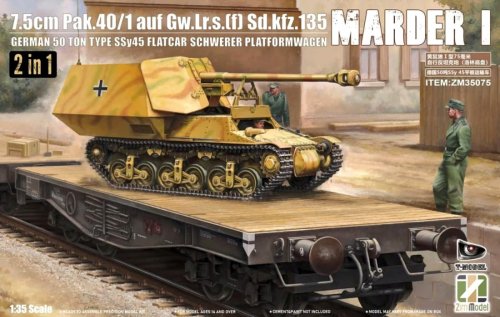 Przejdź do produktu Zimi Model 35075 - 1:35 7.5cm PAK.40/1 auf. Gw.Lr.s.(f) Sd.Kfz.135 Marder I German 50 ton type SSy45 Flatcar Schwerer Platformwagen