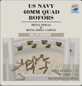 Zimi Model Toucan 3D005 - 1:35 US Navy 40 mm Quad Bofors Metal Shells & Metal Shell Casings 25 & 25 pcs