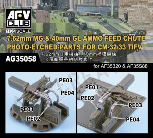 Przejdź do produktu AFV Club AG 35058 - 1:35 7,62 mm MG & 40 mm GL Ammo Feed Chute PE for CM-32/33 TIFV