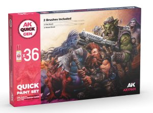 AK Interactive 17601 - Zestaw farb Quick Gen Paint Set 36 kolorów + pędzle