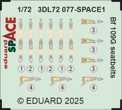 Przejdź do produktu Eduard 3DL72077 - 1:72 Bf 109G seatbelts Space 3D Decals
