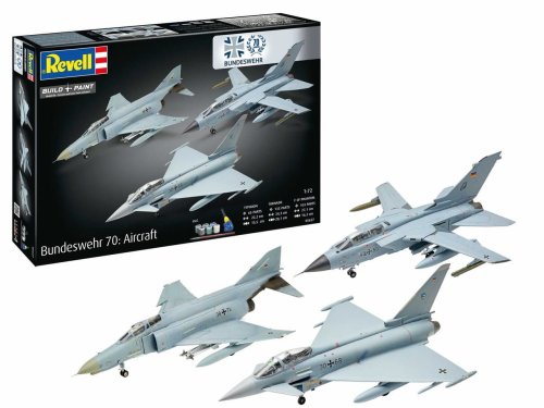Przejdź do produktu Revell 05627 - 1:72 Bundeswehr 70 Aircraft Eurofighter Typhoon, F-4 Phantom II, Panavia Tornado modele z farbami