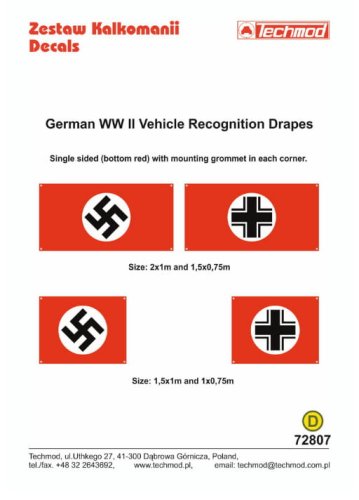Przejdź do produktu Techmod 72807 - 1:72 German WWII Vehicle Recognition Drapes