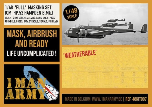 Przejdź do produktu 1 Man Army 48KIT007 - 1:48 HP.52 Hampden B. Mk.I Full Masking Set - ICM