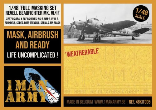 Przejdź do produktu 1 Man Army 48KIT005 - 1:48 Beaufighter Mk.VI/IF Full Masking Set - Revell