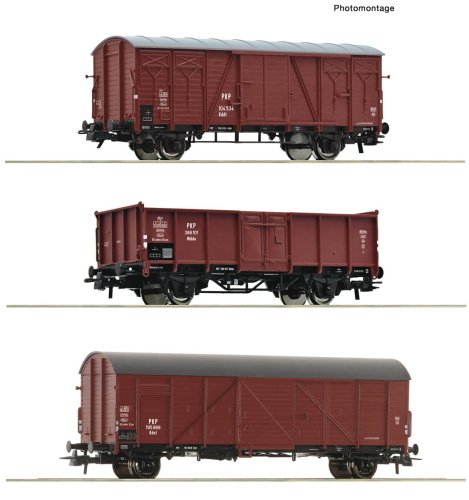 Przejdź do produktu Przedsprzedaż Roco 6600273 H0 - Zestaw 3 wagonów towarowych PKP, ep.III