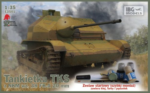 Przejdź do produktu IBG E3501 - 1:35 Tankietka TKS z NKM w.38 FK-A 20 mm z farbami (zawieszenie szybki montaż)