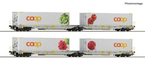 Przejdź do produktu Przedsprzedaż Roco 6600322 H0 - Zestaw 2 wagonów podwójnych platform typu Sdggmrs/T2000 z kontenerami Coop, railCare, ep.VI, s.1