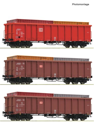 Przejdź do produktu Przedsprzedaż Roco 6600291 H0 - Zestaw 3 wagonów towarowych otwartych typu Eanos-x 055 z kontenerami, DB-AG, ep.VI