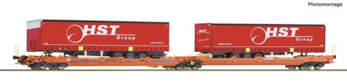 Przejdź do produktu Przedsprzedaż Roco 6600260 H0 - Wagon towarowy podwójna platforma typu T3000e z naczepami, Wascosa, ep.VI