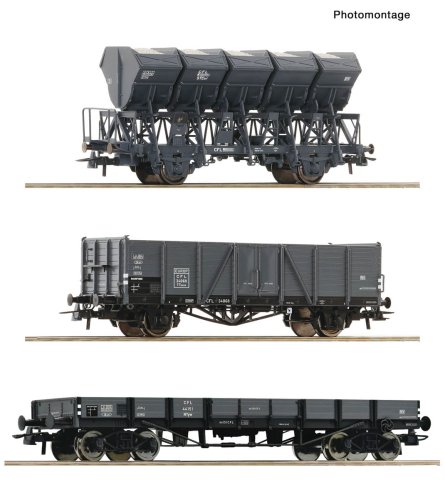 Przejdź do produktu Przedsprzedaż Roco 6600258 H0 - Zestaw 3 wagonów towarowych, CFL, ep.III