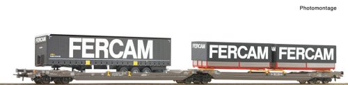 Przejdź do produktu Przedsprzedaż Roco 6600235 H0 - Wagon towarowy podwójna platforma typu T3000e z ładunkiem, Hupac, ep.VI