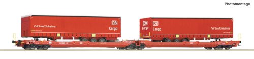 Przejdź do produktu Przedsprzedaż Roco 6600168 H0 - Wagon towarowy podwójna platforma typu T3000e z naczepami, DB-AG, ep.VI
