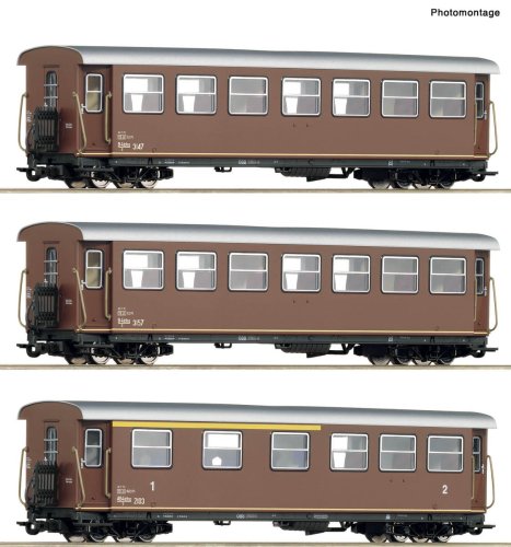 Przejdź do produktu Przedsprzedaż Roco 6240007 H0e - Zestaw 3 wagonów osobowych wąskotorowych ÖBB, ep.III-IV