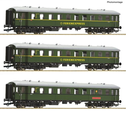 Przejdź do produktu Przedsprzedaż Roco 6200235 H0 - Zestaw 3 wagonów osobowych Ferienexpress, DB, ep.III