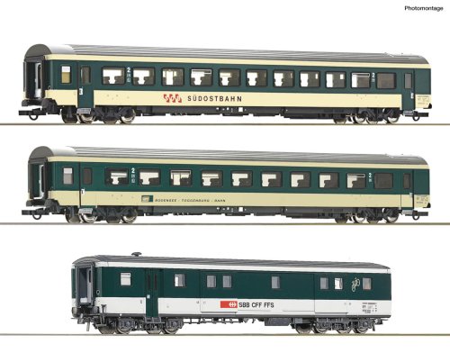 Przejdź do produktu Przedsprzedaż Roco 6200212 H0 - Zestaw 3 wagonów osobowych  Voralpen Express, SOB/BT/SBB, ep.IV-V, s.1
