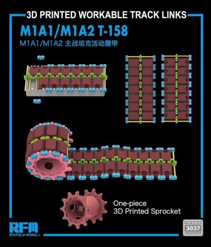 Przejdź do produktu Rye Field Model 3037 - 1:35 M1A1 /M1A2 T-158 3D Printed Workable Track Links w/One-piece Sprocket