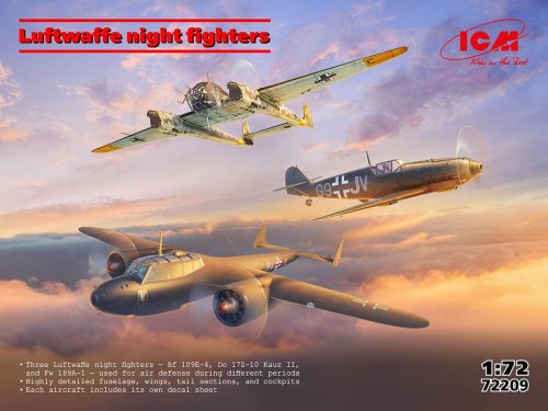 Przejdź do produktu ICM 72209 - 1:72 Luftwaffe Night Fighters Bf 109E-4, Do 17Z-10 Kauz II, Fw 189A-1