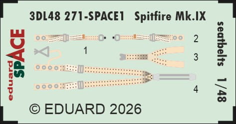 Przejdź do produktu Eduard 3DL48271 - 1:48 Spitfire Mk.IX seatbelts Space 3D Decals