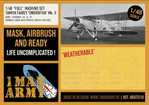 Przejdź do produktu 1 Man Army 48KIT010 - 1:48 Fairey Swordfish Mk. II Full Masking Set - Tamiya