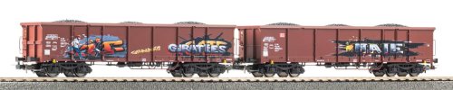 Przejdź do produktu Piko 28338 H0 - Zestaw 2 wagonów węglarek typu Eaos z graffiti, DB AG, ep.VI