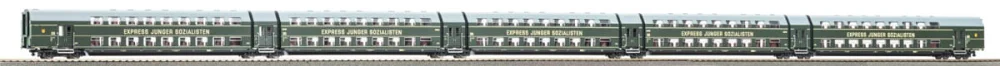 Piko 53125 H0 - Zespół 5 wagonów piętrowych DGBe12 Express Junger Sozialisten, DR, ep.III