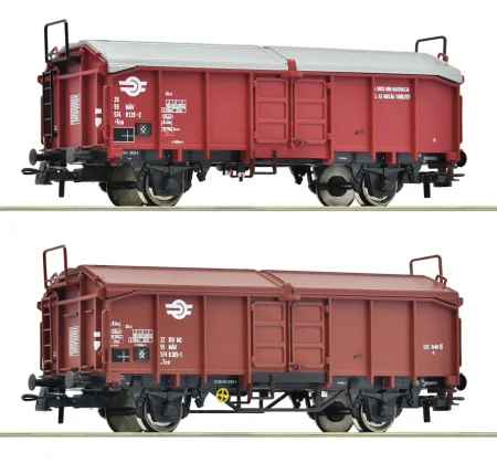 Roco 6600116 H0 - Zestaw 2 wagonów towarowych z przesuwnym dachem typu Tcs, MAV, ep.IV