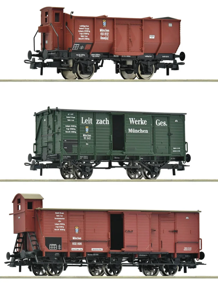 Roco 6600223 H0 - Zestaw 3 wagonów towarowych, K.Bay.Sts.B., ep.I