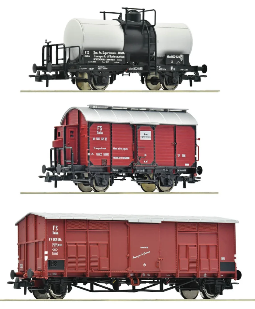 Roco 6600229 H0 - Zestaw 3 wagonów towarowych, FS, ep.III