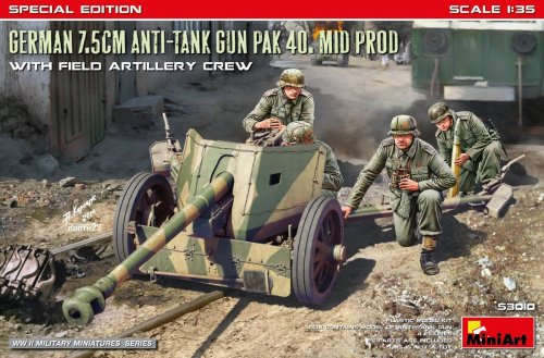 Przejdź do produktu Miniart 53010 - 1:35 German 7,5 cm Anti-Tank Gun Pak 40. Mid Prod with Field Artillery Crew