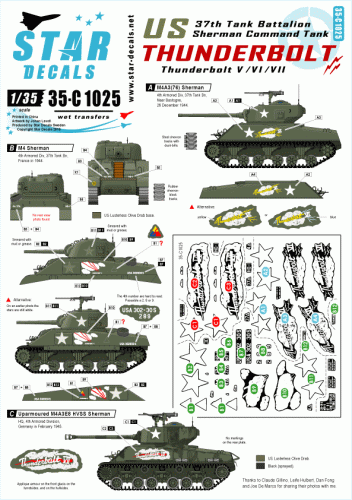 Przejdź do produktu STAR DECALS 35-C1025 - 1:35 Thunderbolt V / VI / VII. 37th Tank Bn. M4 Sherman, M4A3 (76), M4A3E8 HVSS