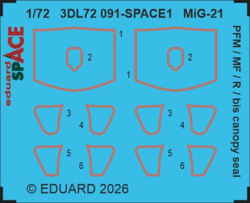 Przejdź do produktu Eduard 3DL72091 - 1:72 MiG-21 PFM / MF/ R / bis canopy seal Space 3D Decals