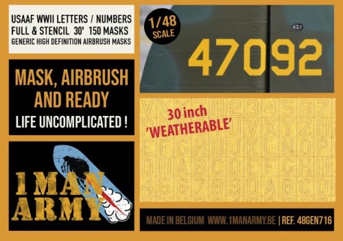 Przejdź do produktu 1 Man Army 48GEN716 - 1:48 USAAF WWII Letters / Numbers Full & Stencil 30" 150 pcs