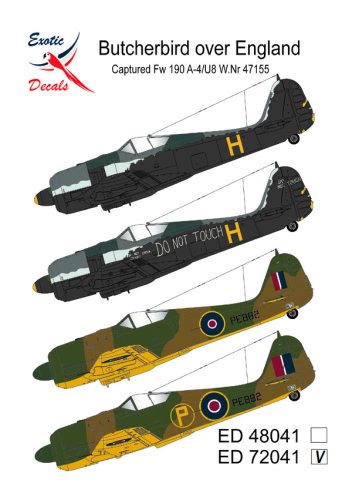 Przejdź do produktu Exotic Decals 72041 - 1:72 Butcherbird over England - Captured Fw 190 A-4/U-8 Wr.Nr 47155