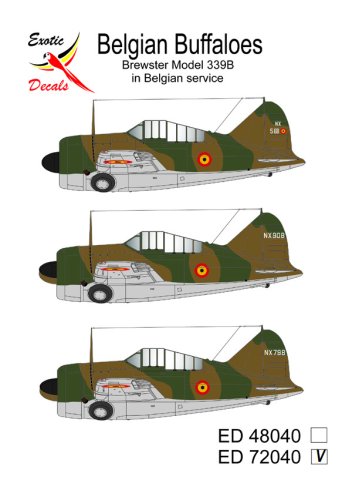 Przejdź do produktu Exotic Decals 72040 - 1:72 Belgian Buffaloes - Brewster Model 339B in Belgian Service