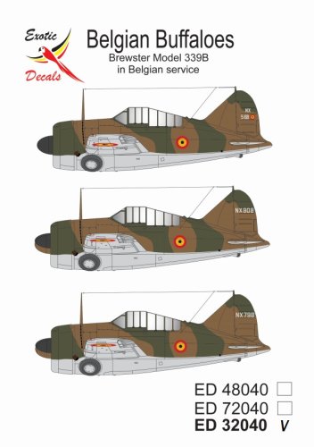 Przejdź do produktu Exotic Decals 32040 - 1:32 Belgian Buffaloes - Brewster Model 339B in Belgian Service
