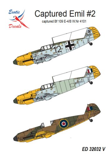 Przejdź do produktu Exotic Decals 32032 - 1:32 Captured Emil #2 - Captured Bf 109 E-4/B W.Nr 4101