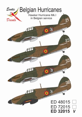 Przejdź do produktu Exotic Decals 32015 - 1:32 Belgian Hurricanes - Hawker Hurricane Mk.I in Belgian Service