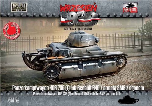 Przejdź do produktu First To Fight 132 - Wrzesień 1939 - 1:72 Panzerkampfwagen 40R 736 (f) lub Renault R40 z armatą SA18 z ogonem
