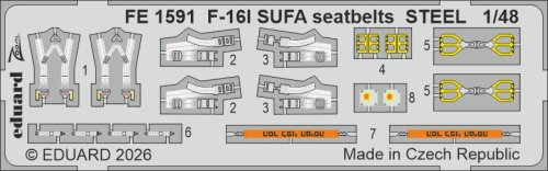 Przejdź do produktu Eduard FE1591 - 1:48 F-16I SUFA seatbelts - Steel - Kinetic Gold edition kit
