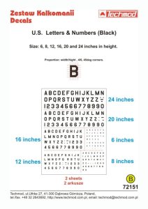 TECHMOD 72151 - 1:72 U.S. Letters & Numbers (Black)