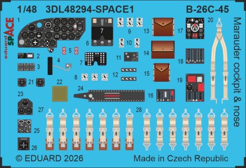 Przejdź do produktu Eduard 3DL48294 - 1:48 B-26C-45 Marauder kokpit i nos kalkomanie 3D Space