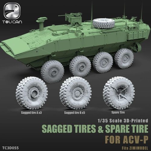 Przejdź do produktu Zimi Model Toucan TC3D055 - 1:35 3D Printed Sagged Tires & Spare Tire for ACV-P