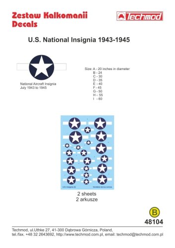 Przejdź do produktu TECHMOD 48104 - 1:48 U.S. National Insignia 1943-1945