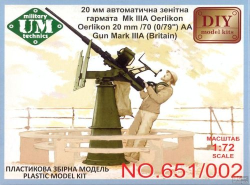 Przejdź do produktu UNIMODELS UM-MT 651 - 1:72 Oerlikon 20mm / 70 (0,79") Mk IIIa ( Britain )