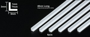 TAMIYA 70204 - Plastic Beams 3mm L-Shaped - Clear 6pcs x 40 cm